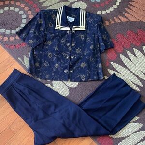 Vtg 90’s high waist pant suit Gold bling pleated loose fit Periwinkle modern M/L